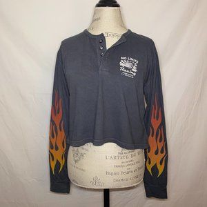 UO Henley Long Sleeve Graphic Top with Flame Sleeves